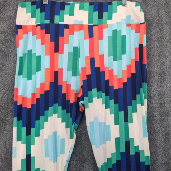 Lularoe TC2 Leggings Womens Blue Green Geometric Pattern Polyester - Picture 6 of 11